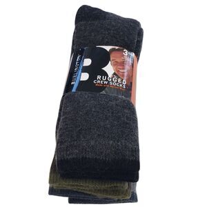NEW Burlington Set of 3 Men's Rugged Merino Wool Crew Socks, Fits Shoe Size 6-12